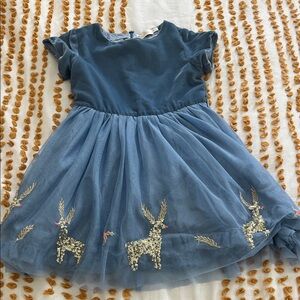 Mini Boden Tulle Dress with Sequin Reindeer Design